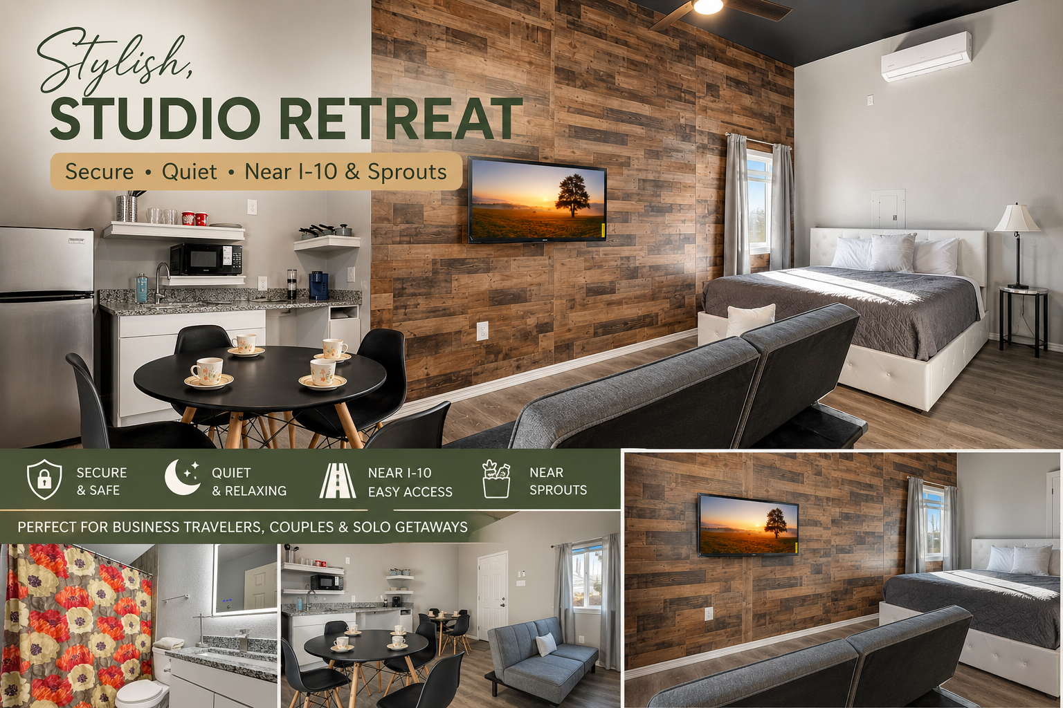 Luxury Retreat — Style & Quiet Studio, 2 min from I-10